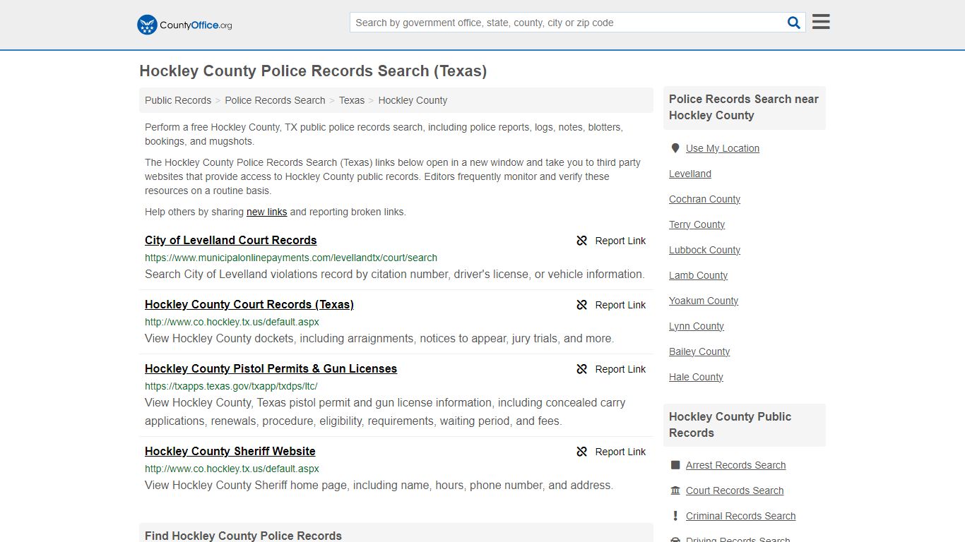 Hockley County Police Records Search (Texas) - County Office