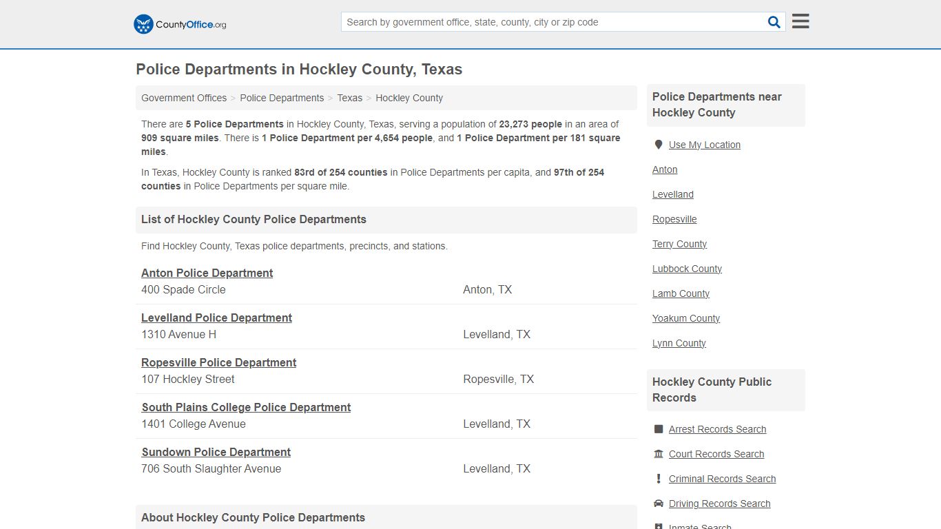 Hockley County, TX (Arrest Records & Police Logs) - County Office